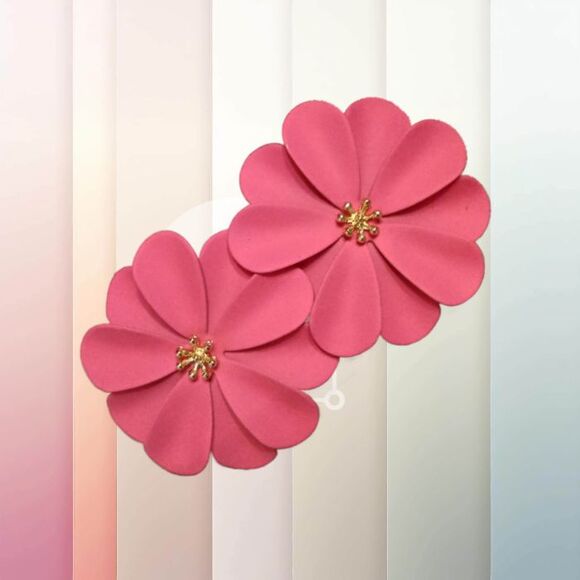 New 1.5" PINK Flower Gold Center Earrings - Picture 1 of 5